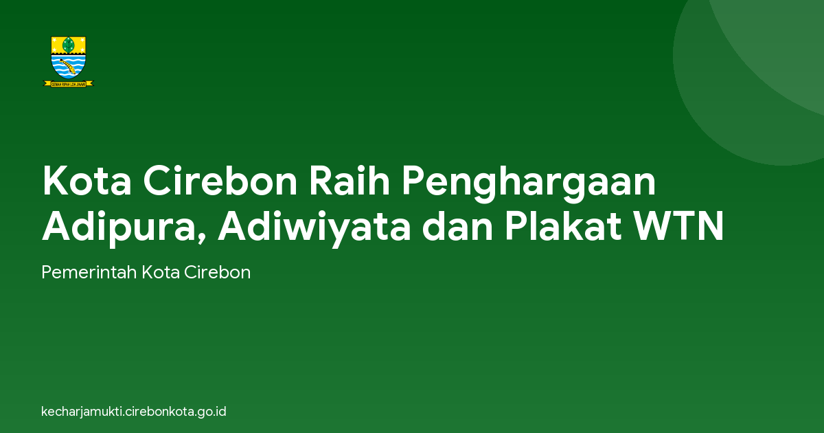 Kota Cirebon Raih Penghargaan Adipura, Adiwiyata dan Plakat WTN
