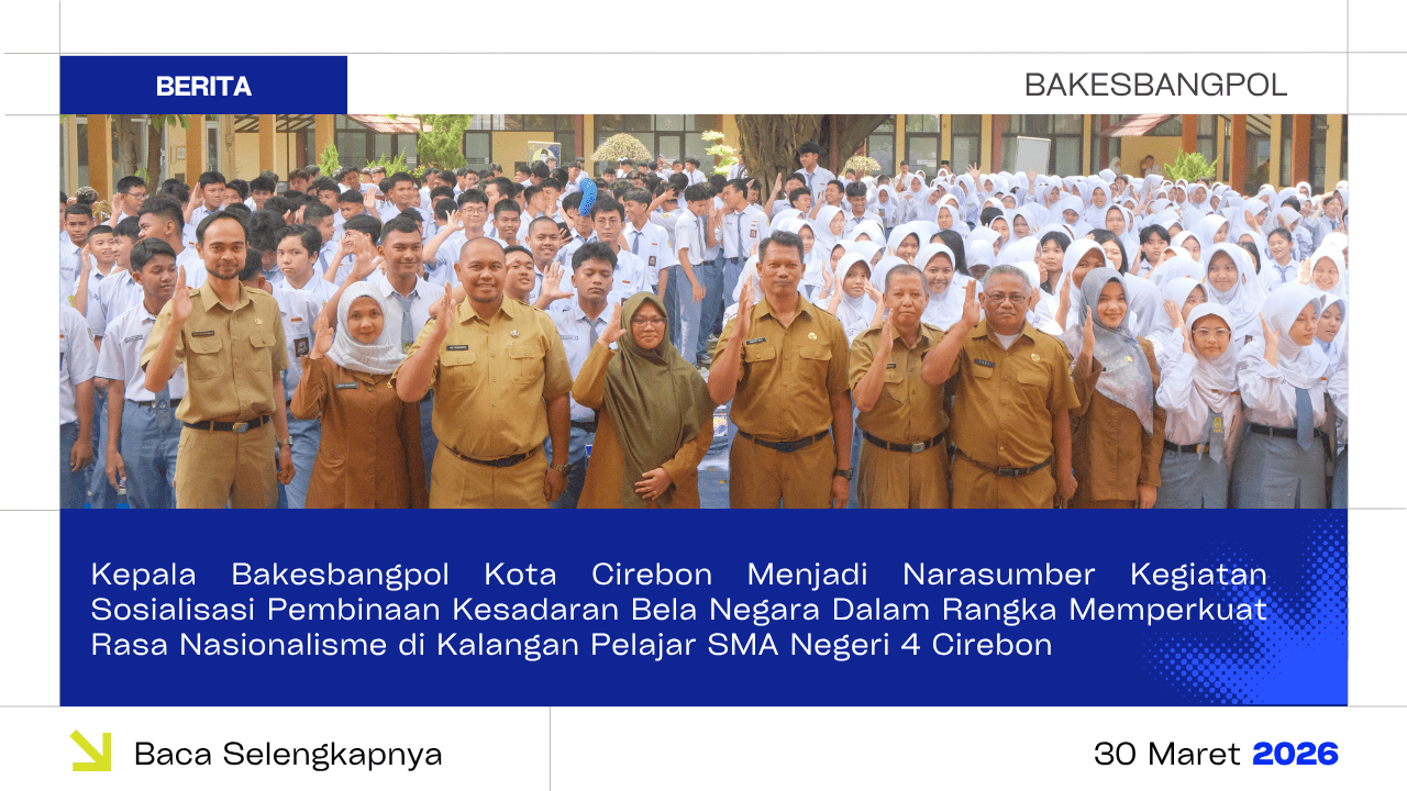 Kepala Bakesbangpol Kota Cirebon Menjadi Narasumber Kegiatan Sosialisasi Pembinaan Kesadaran Bela Negara Dalam Rangka Memperkuat Rasa Nasionalisme di Kalangan Pelajar SMA Negeri 4 Cirebon